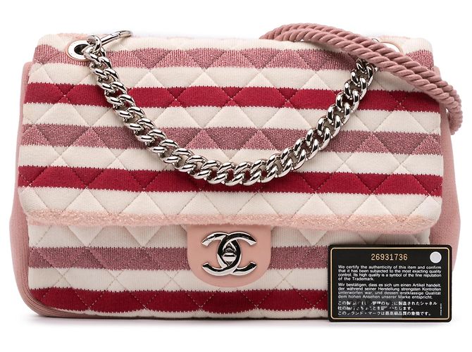 Chanel Rosa Jumbo Strisce Jersey Feltro e Corda Flap - vista 11