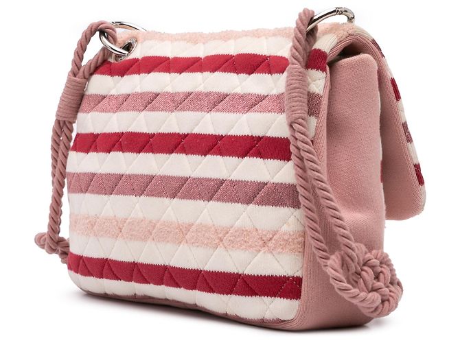 Chanel Rosa Jumbo Strisce Jersey Feltro e Corda Flap - vista 2