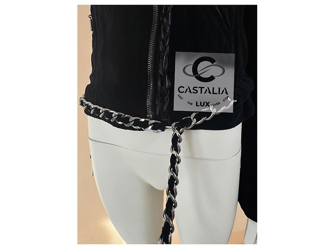 Chanel Seltene schwarze Samt-Bikerjacke mit Besatz 40 FR - Ansicht 4