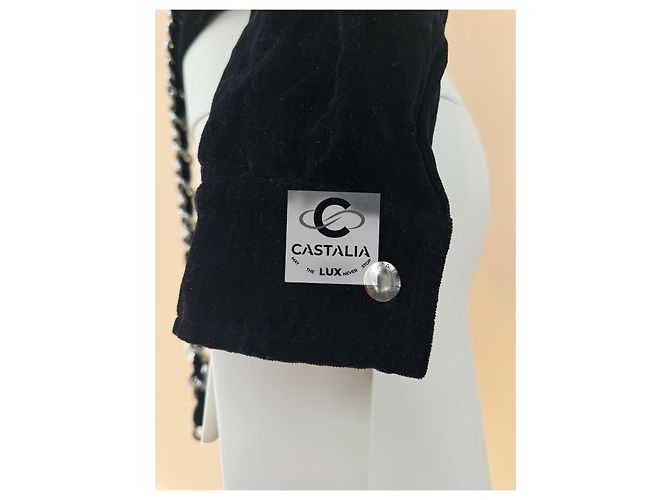 Chanel Seltene schwarze Samt-Bikerjacke mit Besatz 40 FR - Ansicht 5