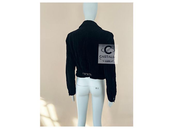 Chanel Seltene schwarze Samt-Bikerjacke mit Besatz 40 FR - Ansicht 8