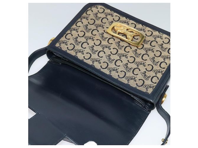 Céline Borsa a spalla CELINE C Sulky in tela blu navy e oro Auth BA1018 D'oro - vista 10