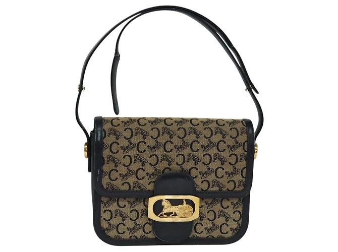Céline Borsa a spalla CELINE C Sulky in tela blu navy e oro Auth BA1018 D'oro - vista 13