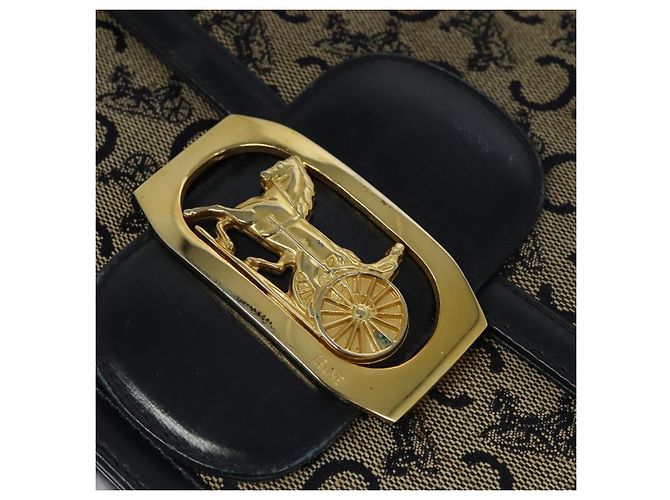 Céline Borsa a spalla CELINE C Sulky in tela blu navy e oro Auth BA1018 D'oro - vista 18