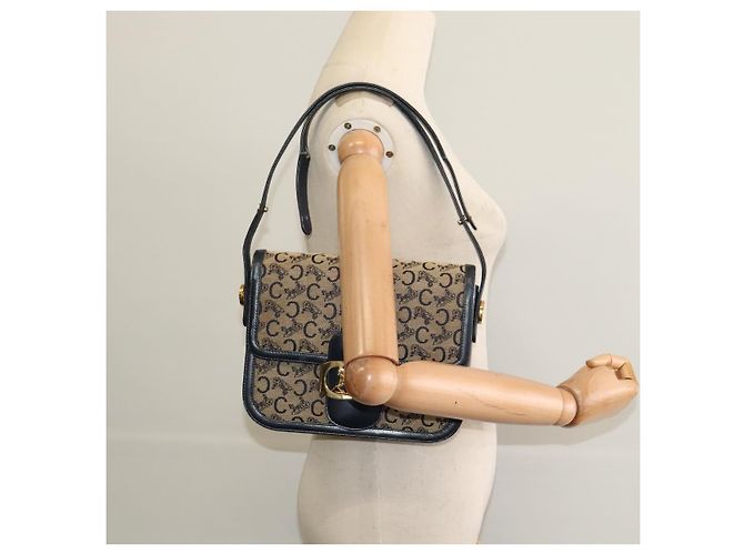Céline Borsa a spalla CELINE C Sulky in tela blu navy e oro Auth BA1018 D'oro - vista 24