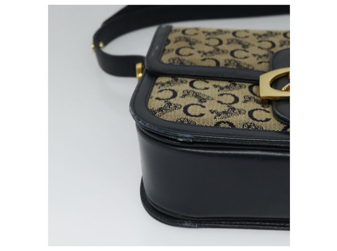Céline Borsa a spalla CELINE C Sulky in tela blu navy e oro Auth BA1018 D'oro - vista 9