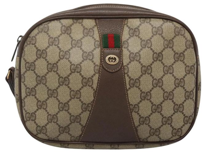 GUCCI GG Supreme Web Sherry Line Borsa PVC Beige Oro 156 01 034 Auth BA1389 D'oro - vista 13