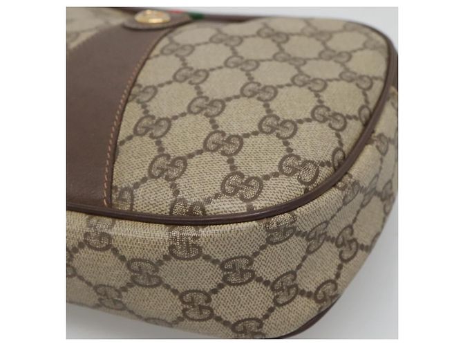 GUCCI GG Supreme Web Sherry Line Borsa PVC Beige Oro 156 01 034 Auth BA1389 D'oro - vista 14