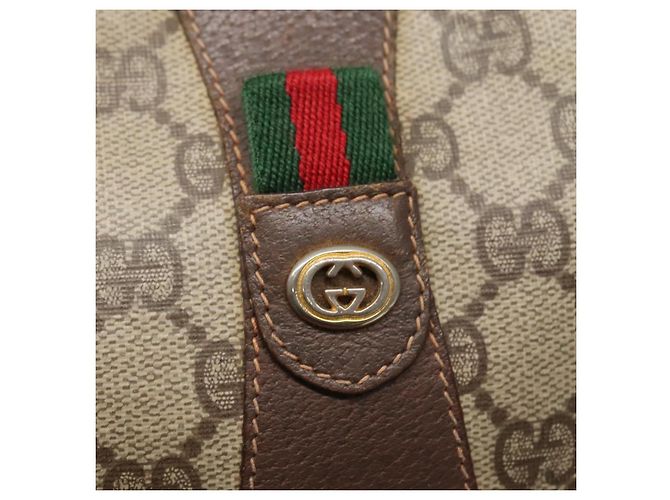 GUCCI GG Supreme Web Sherry Line Borsa PVC Beige Oro 156 01 034 Auth BA1389 D'oro - vista 18