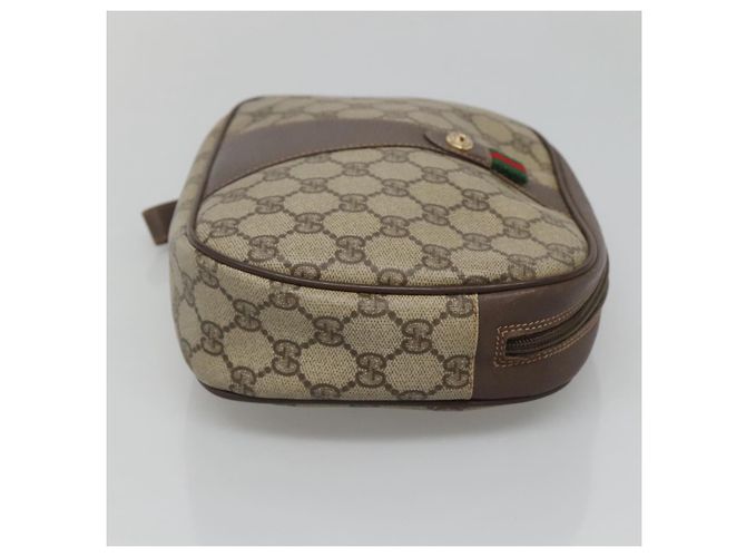 GUCCI GG Supreme Web Sherry Line Borsa PVC Beige Oro 156 01 034 Auth BA1389 D'oro - vista 4