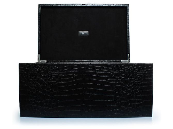 Saint Laurent, Large crocodile embossed leather box Black - view 3