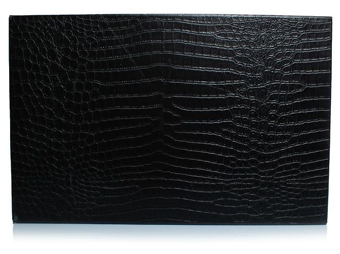 Saint Laurent, Large crocodile embossed leather box Black - view 5