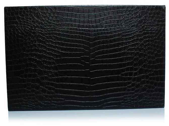 Saint Laurent, Large crocodile embossed leather box Black - view 7