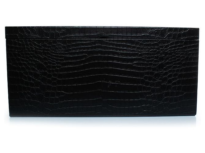 Saint Laurent, Large crocodile embossed leather box Black - view 8