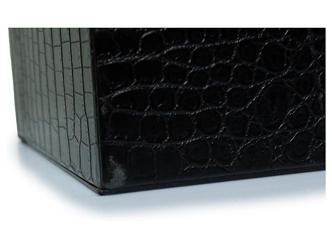 Saint Laurent, Large crocodile embossed leather box Black - view 9
