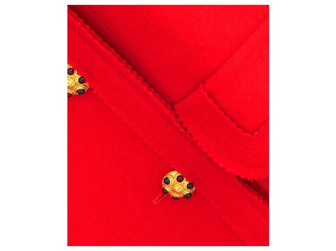 Abrigo de lana roja con botón Gripoix Chanel Otoño 1996 96A - vista 4