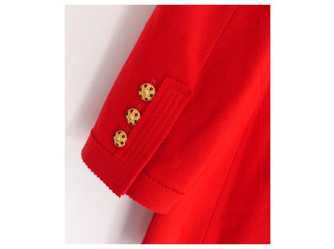 Abrigo de lana roja con botón Gripoix Chanel Otoño 1996 96A - vista 7