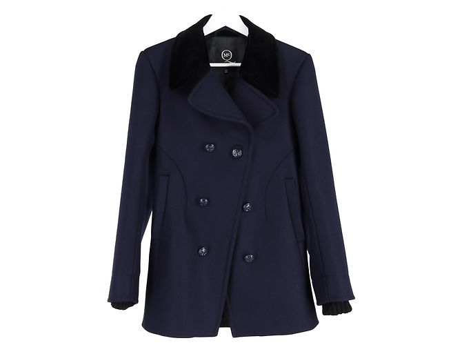 Alexander Mcqueen McQ by Alexander Double-Breasted Coat in Navy Blue Wool - view 4