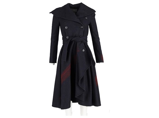Alexander McQueen Double Breasted Coat in Navy Wool - view 4