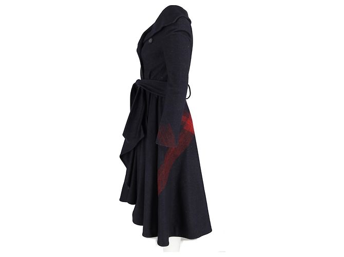 Alexander McQueen Double Breasted Coat in Navy Wool - view 5