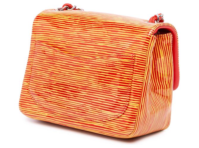 Chanel Arancione Mini Quadrato Classico in Vernice Striato con Patta Singola - vista 2