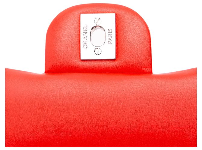 Chanel Arancione Mini Quadrato Classico in Vernice Striato con Patta Singola - vista 9