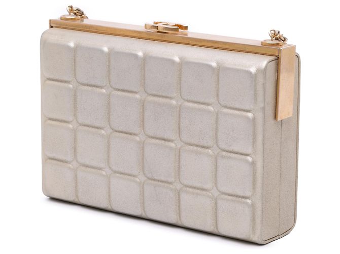 Chanel Gold Chocolate Bar Metallic Lammleder Clutch mit Kette Golden - Ansicht 2