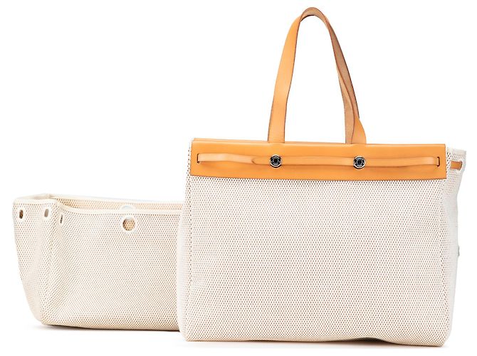 Hermès Borsa Cabas GM Toile Marrone Herbag Beige - vista 14