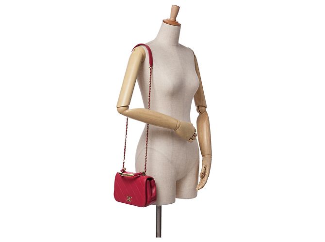 Chanel Mini Borsa Carry Chic in Pelle di Agnello Trapuntata Rosa - vista 11