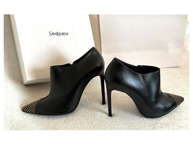 Stivaletti Saint Laurent Palladio in pelle nera con borchie dorate Nero D'oro - vista 3