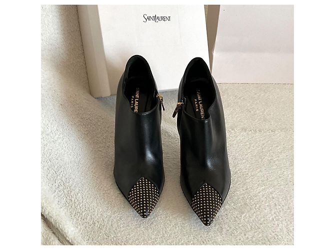 Stivaletti Saint Laurent Palladio in pelle nera con borchie dorate Nero D'oro - vista 4