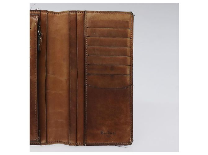 Cartera larga de cuero Berluti Calligraphy marrón Auth 117665 Castaño - vista 18