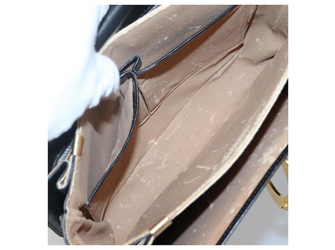 Céline Borsa a mano CELINE Circle in pelle nera e oro Auth KD513 Nero D'oro - vista 10