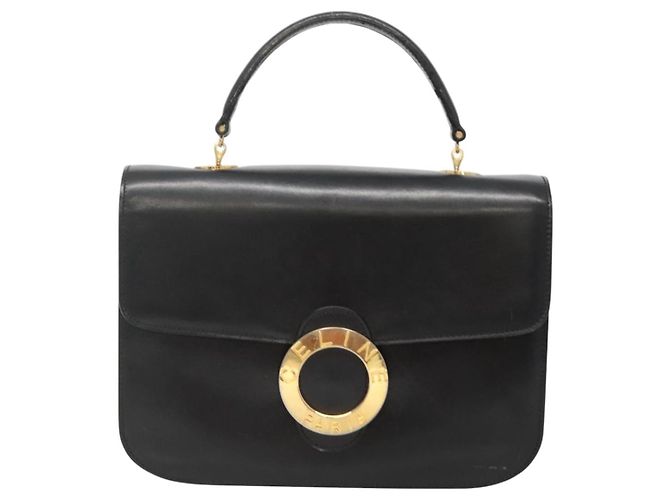 Céline Borsa a mano CELINE Circle in pelle nera e oro Auth KD513 Nero D'oro - vista 13