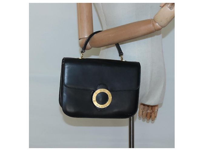 Céline Borsa a mano CELINE Circle in pelle nera e oro Auth KD513 Nero D'oro - vista 24