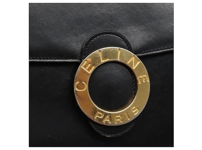 Céline Borsa a mano CELINE Circle in pelle nera e oro Auth KD513 Nero D'oro - vista 9