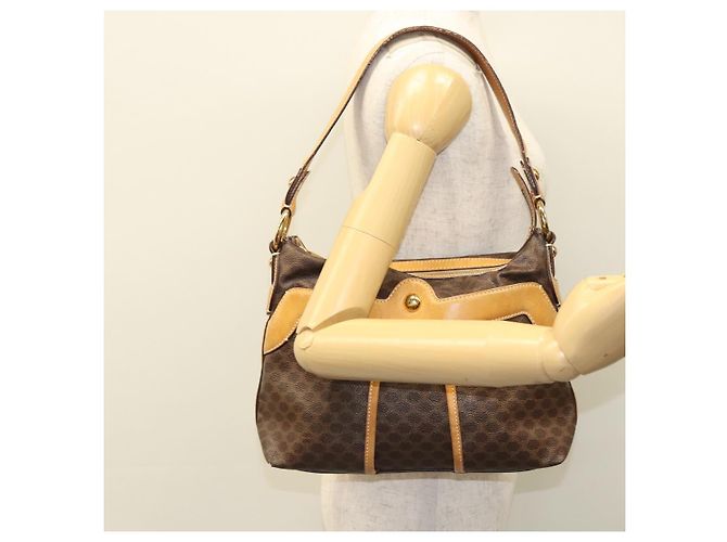 Céline Bolsa de ombro em lona Macadam CELINE em couro PVC marrom dourado Auth 117957 - vista 24