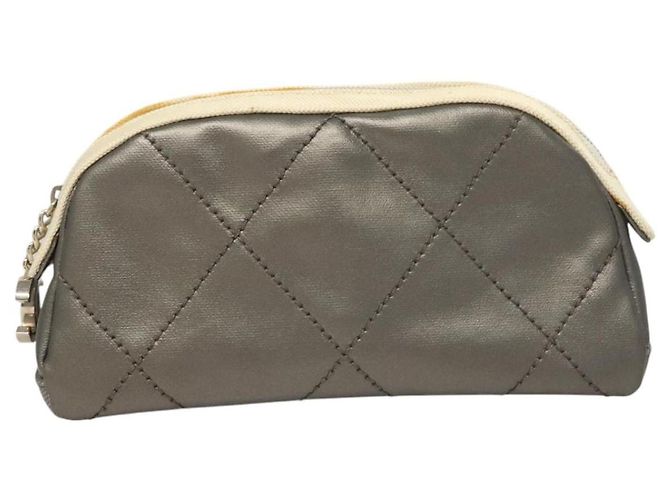 Chanel Pochette Bicolore in Pelle PVC Grigia CC Auth BA1250 Marrone - vista 13