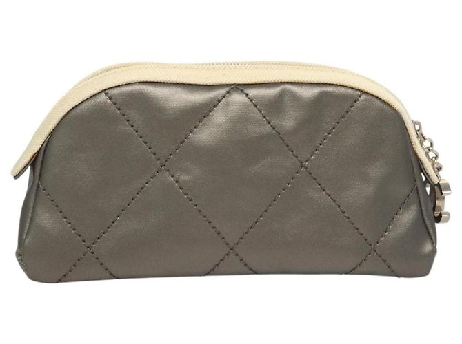 Chanel Pochette Bicolore in Pelle PVC Grigia CC Auth BA1250 Marrone - vista 2