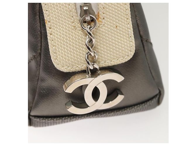 Chanel Pochette Bicolore in Pelle PVC Grigia CC Auth BA1250 Marrone - vista 8