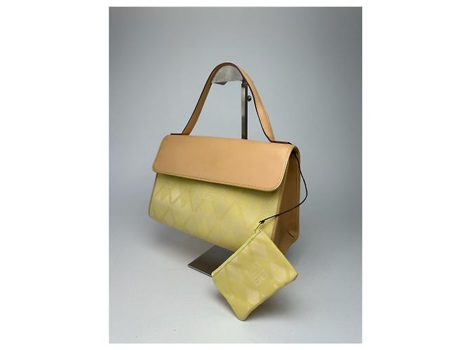 Vintage Givenchy Leder-Canvas Monogramm Tasche gelb braun - Ansicht 2