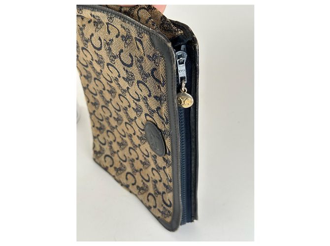 Céline Vintage Celine Macadam Monogramm Canvas Leder Clutch Schwarz - Ansicht 3