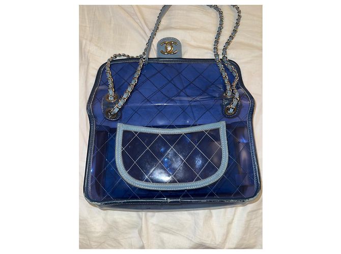 Timeless Borsa a mano Chanel in PVC blu Blu navy - vista 8