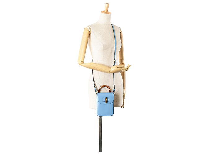 Bamboo Bolsa de mão mini de couro azul com alça de bambu Gucci Azul claro - vista 12