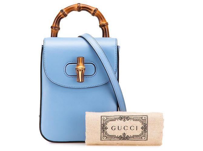 Bamboo Bolsa de mão mini de couro azul com alça de bambu Gucci Azul claro - vista 13