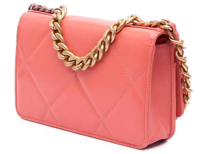 Wallet On Chain Cartera de Cadena 19 de Cuero de Cordero Acolchado Rosa de Chanel - vista 2