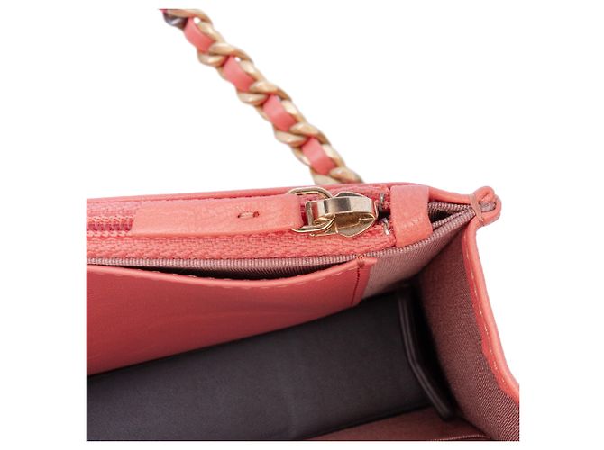 Wallet On Chain Cartera de Cadena 19 de Cuero de Cordero Acolchado Rosa de Chanel - vista 8