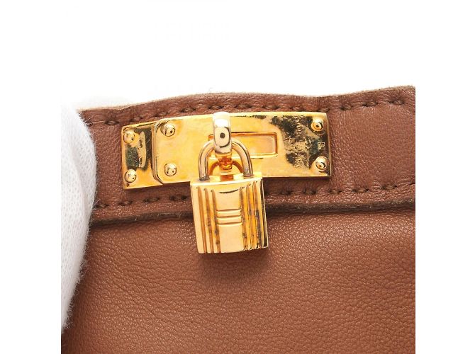 Hermès Luvas de couro Hermes Kelly Marrom - vista 6