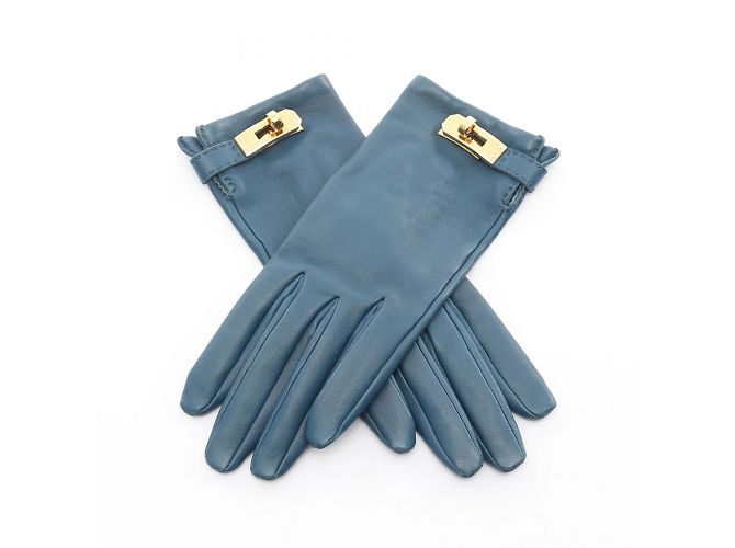 Hermès Handschuhe aus blauer Lammleder-Hommage an Hermes Kelly - Ansicht 2