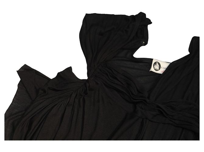 Lanvin Schwarzes Viskose Kleid asymmetrisch drapiert S - Ansicht 6